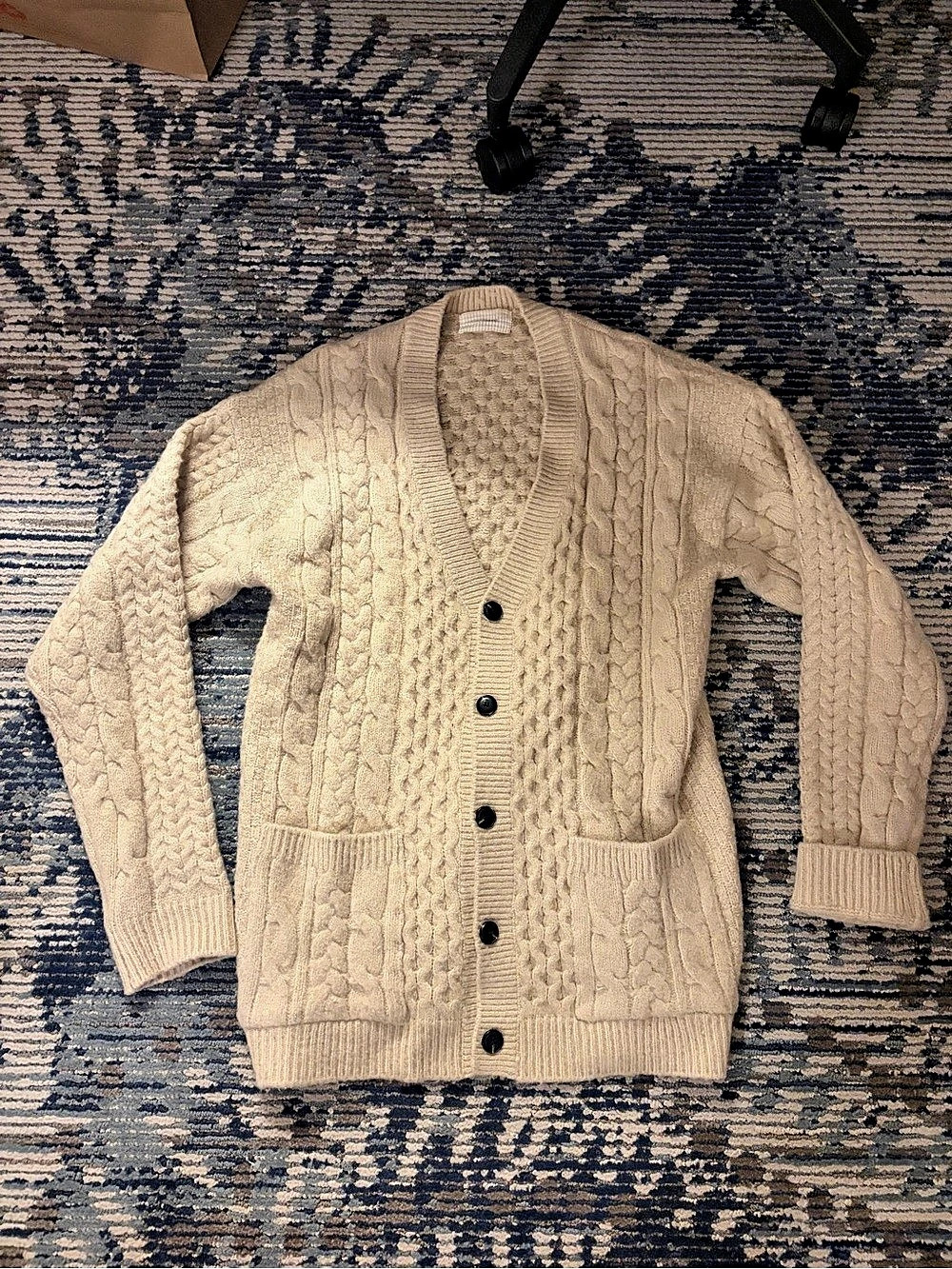 YSN Company Cable Knit Button-Front Cardigan in Cream XL
